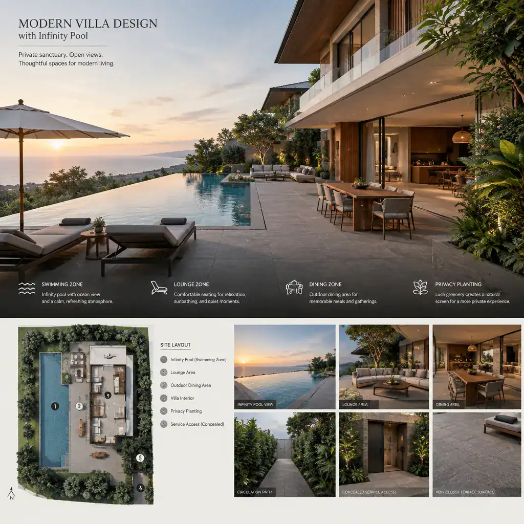 Private and practical modern villa infinity pool terrace