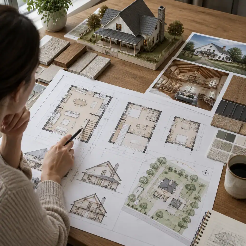 Reviewing traditional farmhouse plans with a loft