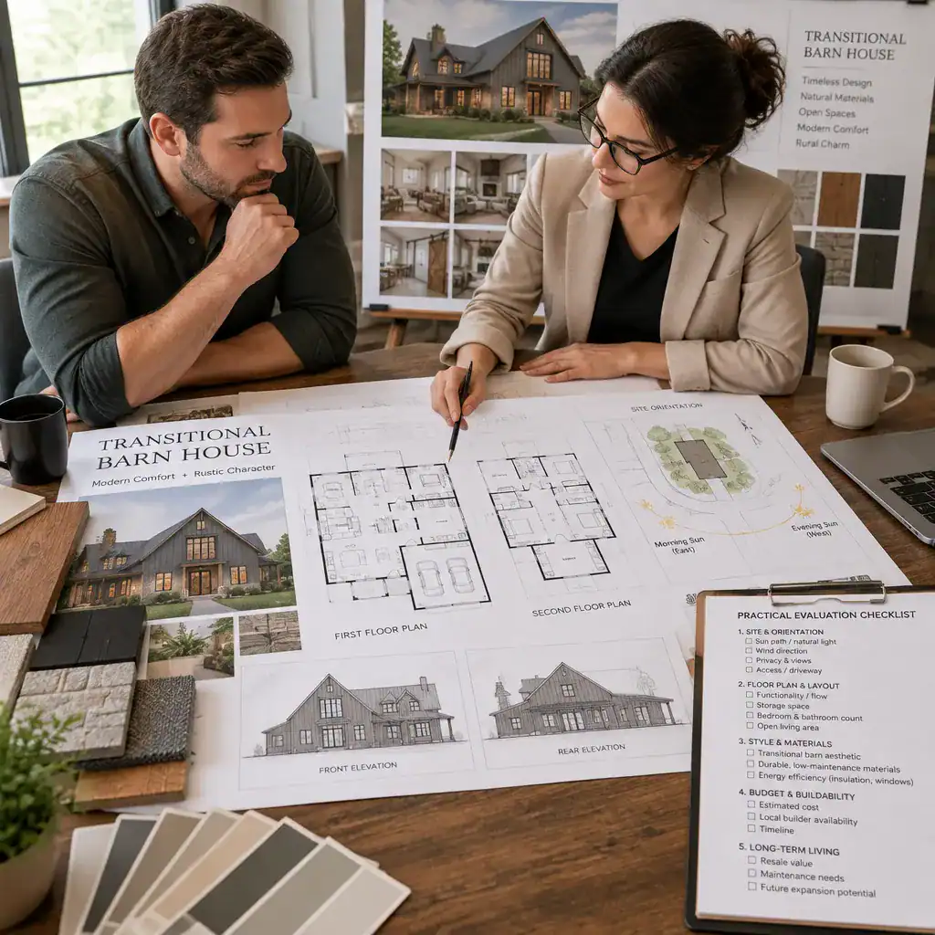 Reviewing transitional barn house plans with site and material considerations