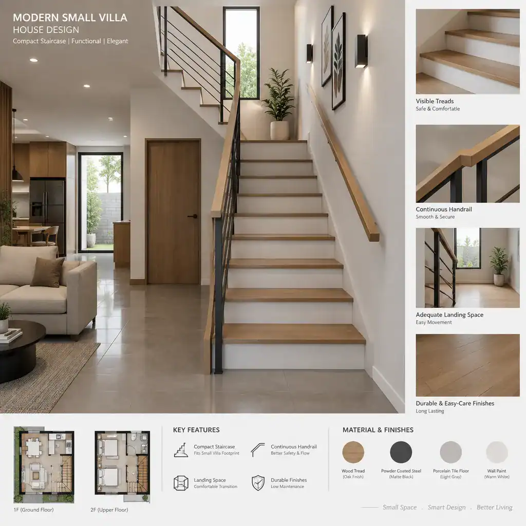 Safe and practical compact staircase in a modern villa