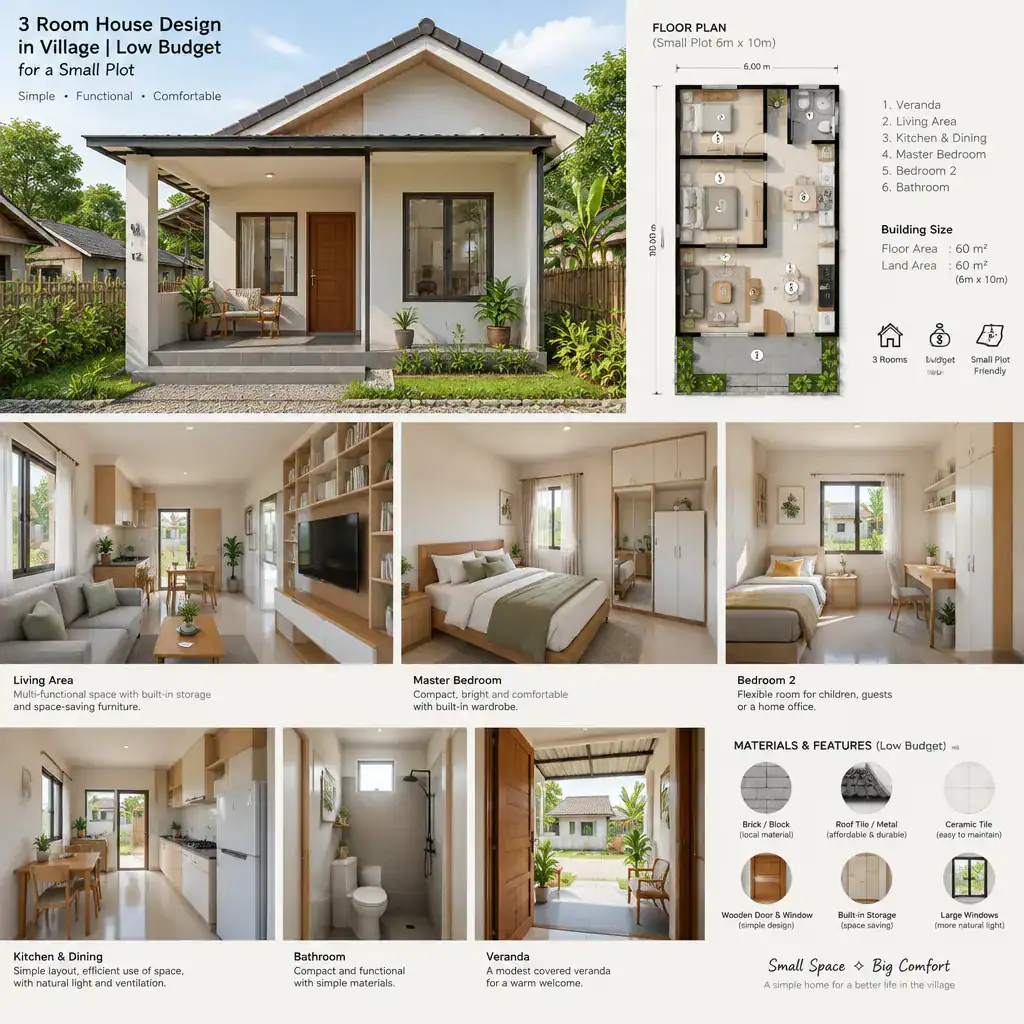 Space-saving interior of a compact village villa