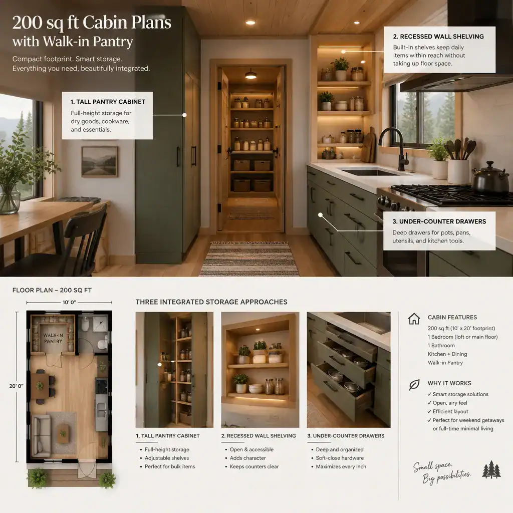Space-saving pantry alternatives for a small cabin kitchen