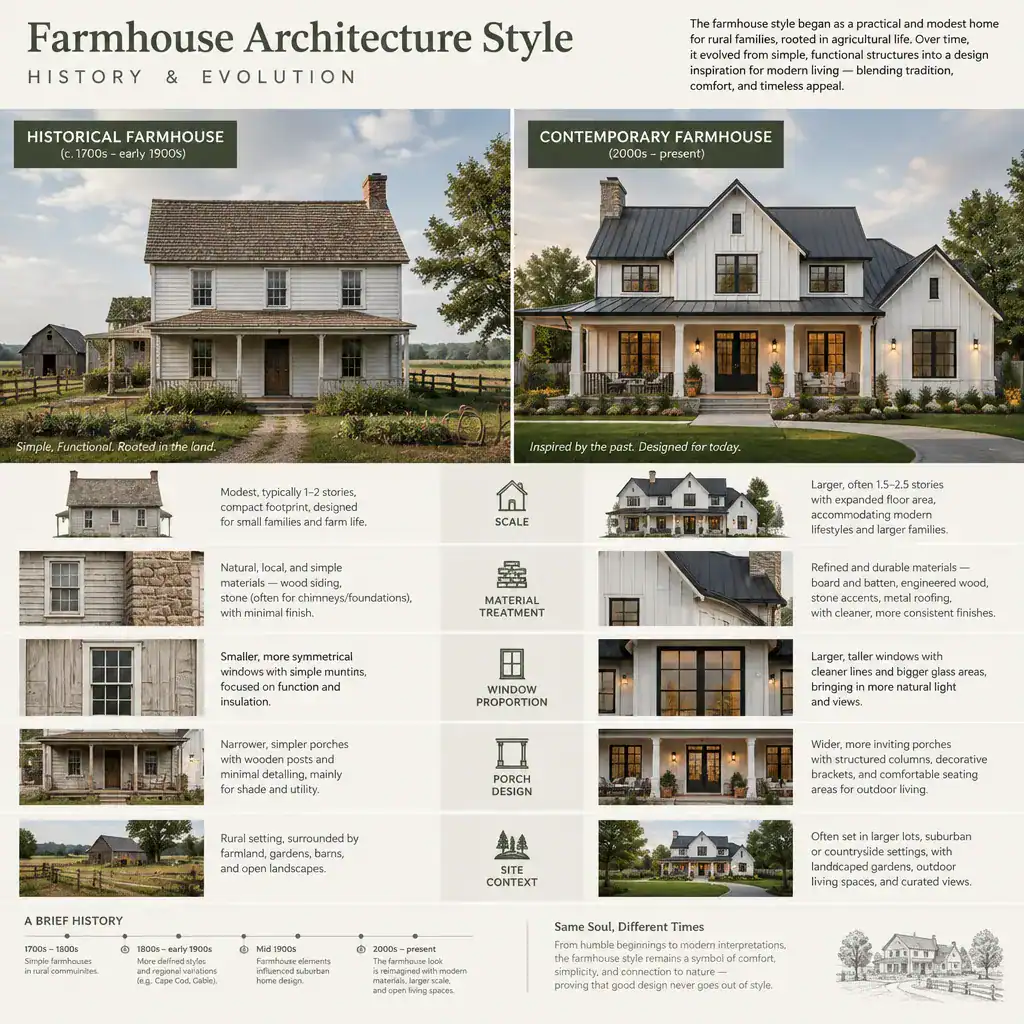 Traditional farmhouse compared with modern farmhouse design