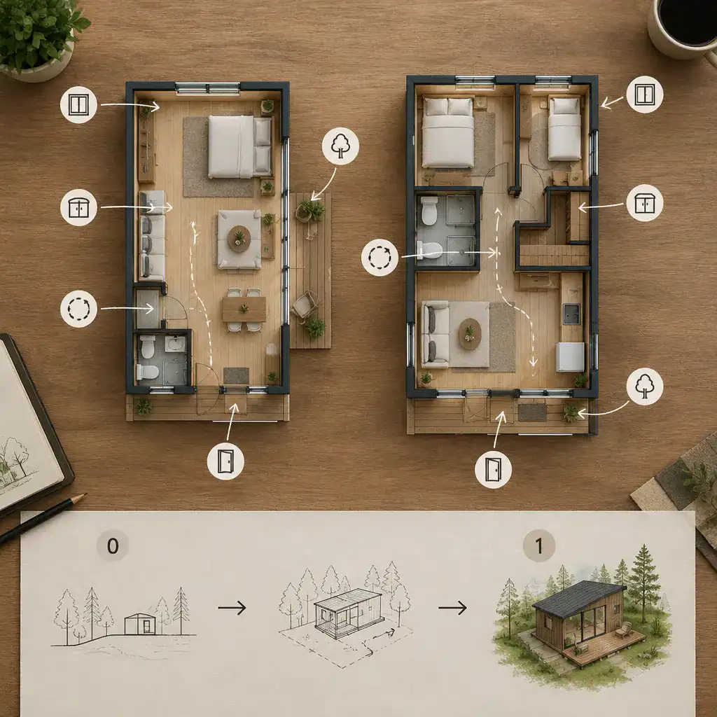 Two cabin floor plan layouts compared for space planning