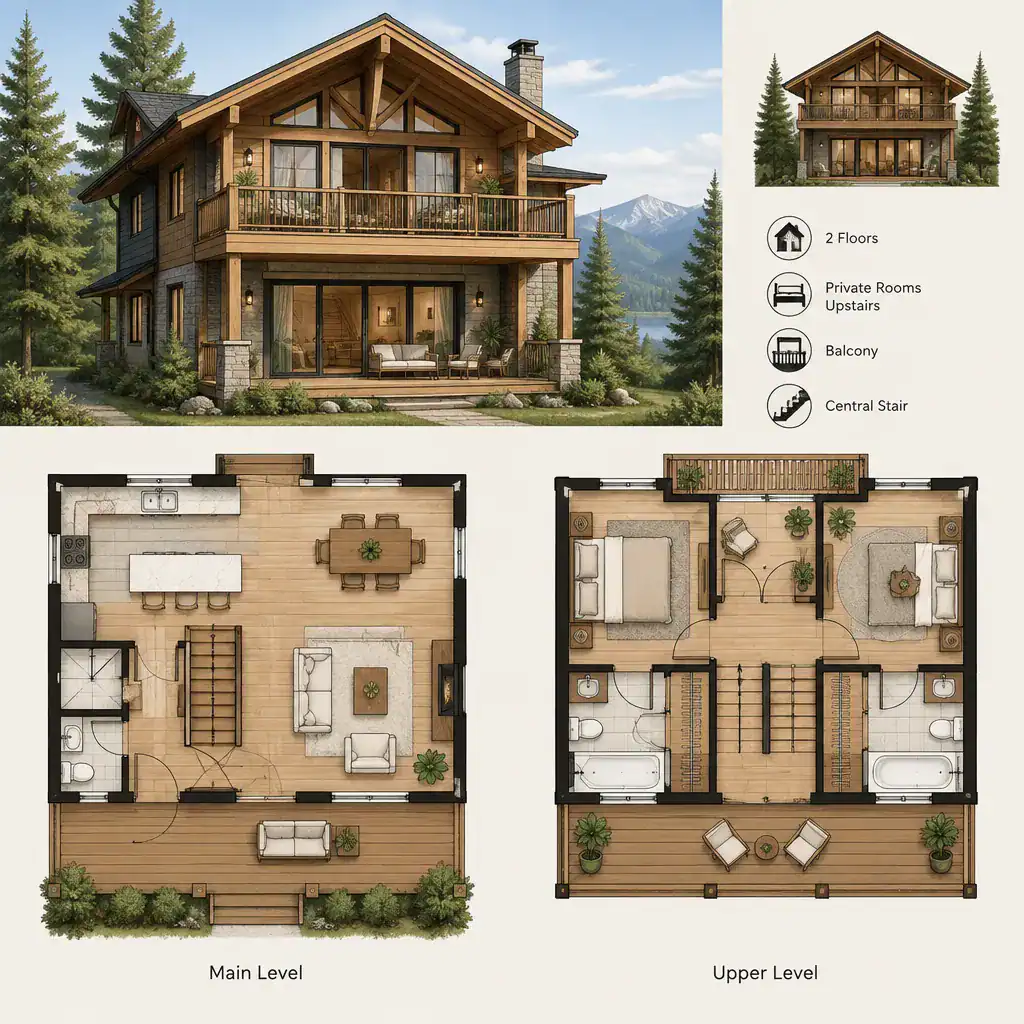 2 Story Chalet House Plans