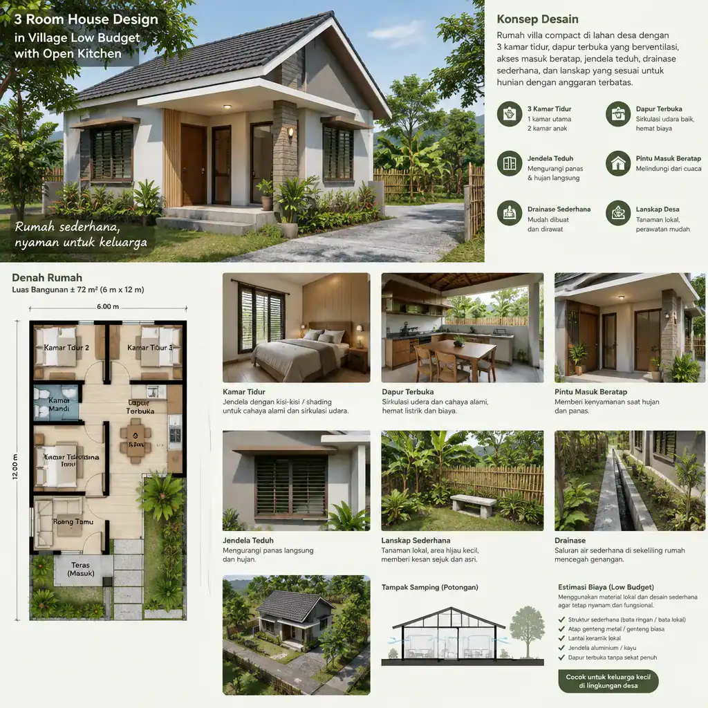 Village villa adapted for ventilation shade and drainage